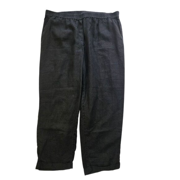 J.Jill Love Linen 2XL Black Relaxed Fit Cropped Pants Elastic Waist - Picture 6 of 16